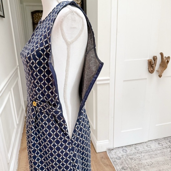 Tabitha Anthropologie Womens Navy Geometric A Line Mini Dress Size 4 Retro Chic - Picture 7 of 15